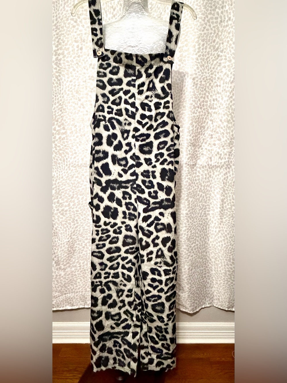 Leopard Print Wide-Leg Overalls — Black & Grey
